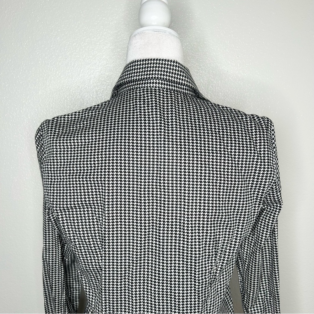 CHAPS No Iron Womens Black White Houndstooth Long Sleeve Button Up Shirt Size S - Picture 7 of 10